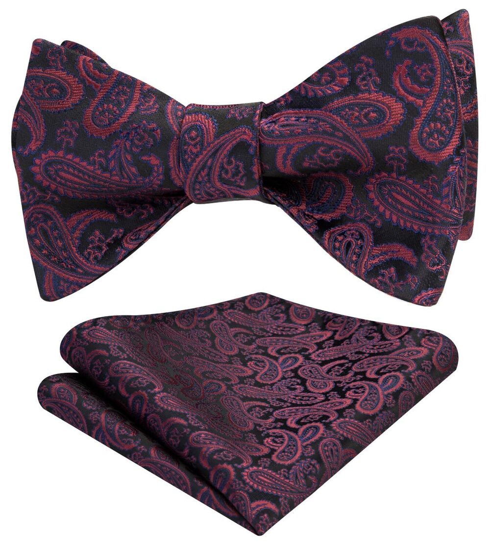 5927 Bow Ties Dark Purple Bowties Paisley Self Tie Bow Tie and Pocket